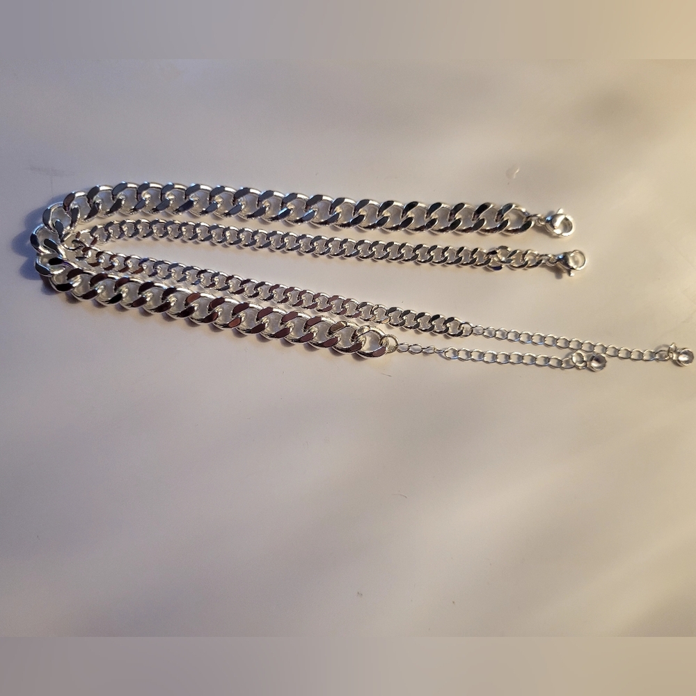 Silver Chain Anklet Set